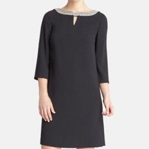 Black Classic Size 6 Tahari Dress! Neckline Pearl Detail.